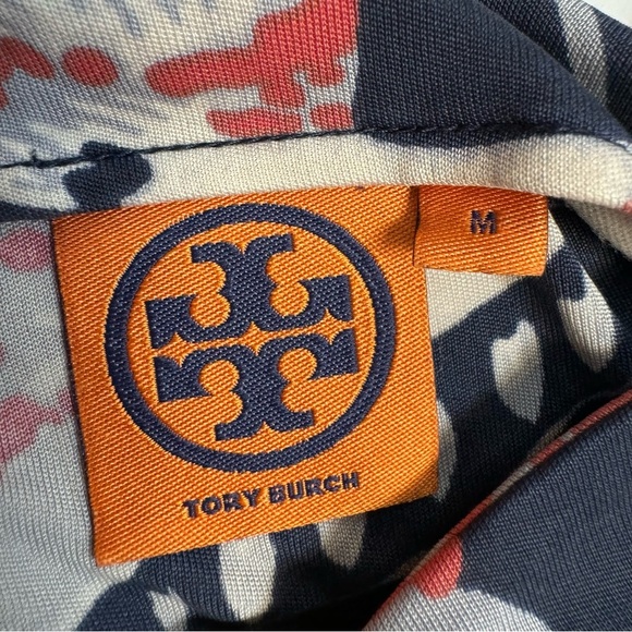Tory Burch floral sheila silk dress 3/4sleeve midi navy blue coral Hawaiian MED - Picture 13 of 14